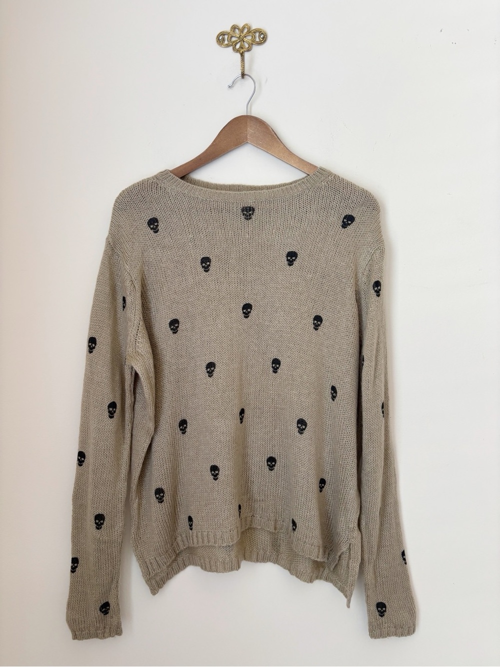 Wooden Ships Tan Mini Skull Crew Neck Sweater Small Medium